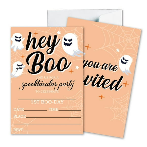 Spooktacular Fill-in Invitations Set - 25 Fun Cards with Envelopes for Halloween Parties, Featuring Pumpkins, Ghosts, and Monsters for Kids and Adults, 4"x6"