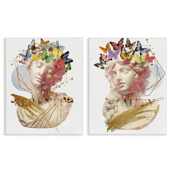 Stupell Industries Serenity & Beauty Glam Collages Abstract Painting Wrapped Canvas Canvas Art Print Wall Art, 16 x 20, Set of 2