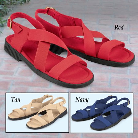 Collections Etc Elasticized Stretch Comfort Sandals With 3 4