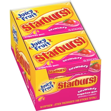 Juicy Fruit Starburst Strawberry Sugarfree Gum, (10 Packs)