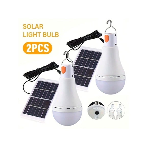 12W Solar Powered Lamp Portable Led Bulb Lights Solar Energy Panel Led Lighting for Camp Tent Night Fishing Emergency Lights Flash 350LM (Pack of 2)