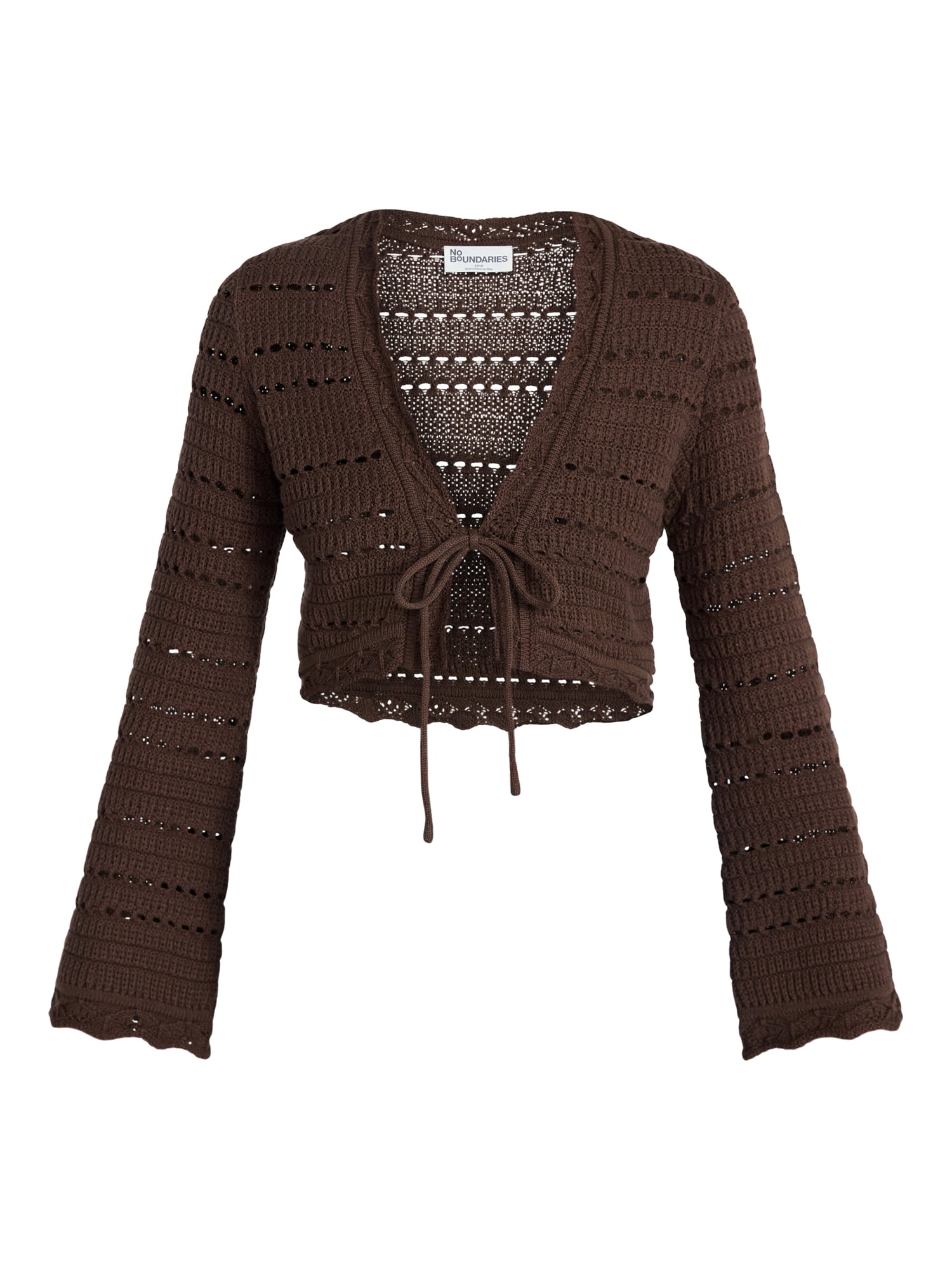 No Boundaries Tie Front Pointelle Cardigan, Women’s Sizes XXS-XXL