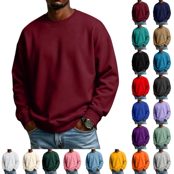 UDAUDU Men's Crewneck Sweatshirt Soft Fleece Long Sleeve Casual Pullover Loose Fit Athletic Sweatshirts for Daily Workout Home Wear Wine 2XL