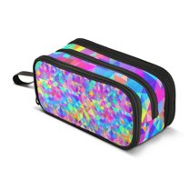 FORMRS Pencil Case with 3 Compartments Zipper Pouch, Elementary School Level and up, Vibrant Geometric Pattern