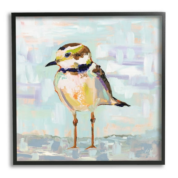 Stupell Industries Coastal Plover Patchwork Abstract Painting Black Framed Art Print Wall Art, Design by Jeanette Vertentes