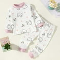 thumbnail image 2 of Zwiiyzr Cute Rabbit Pajamas for Girls Boys 3-9 Years Kids Toddler Long Sleeve Round Neck Top and Pant Teens Pjs Clothes Sleepwear 2PCS Set Pink, 2 of 3