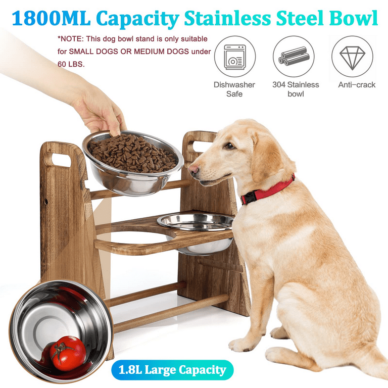 Sfugno Dog Bowls Elevated 3 Heights 4in 8in 13in Rustic Wood Elevated Dog  Cat Dishes with Double Dog Food Bowls Stand Raised Pet Feeder 