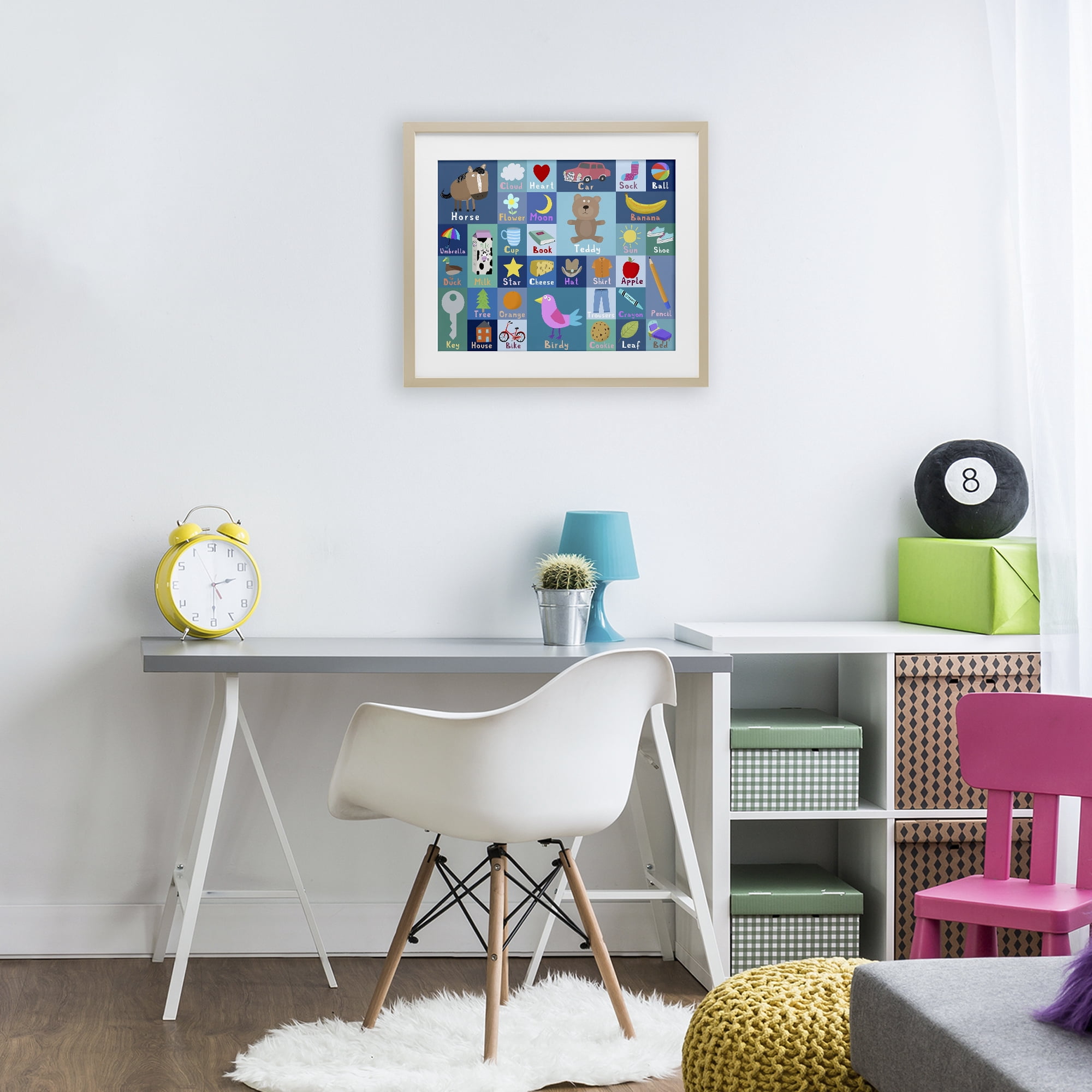 Stupell Industries Blue First Words Birch Framed Print Under Glass, design by Carla Daly