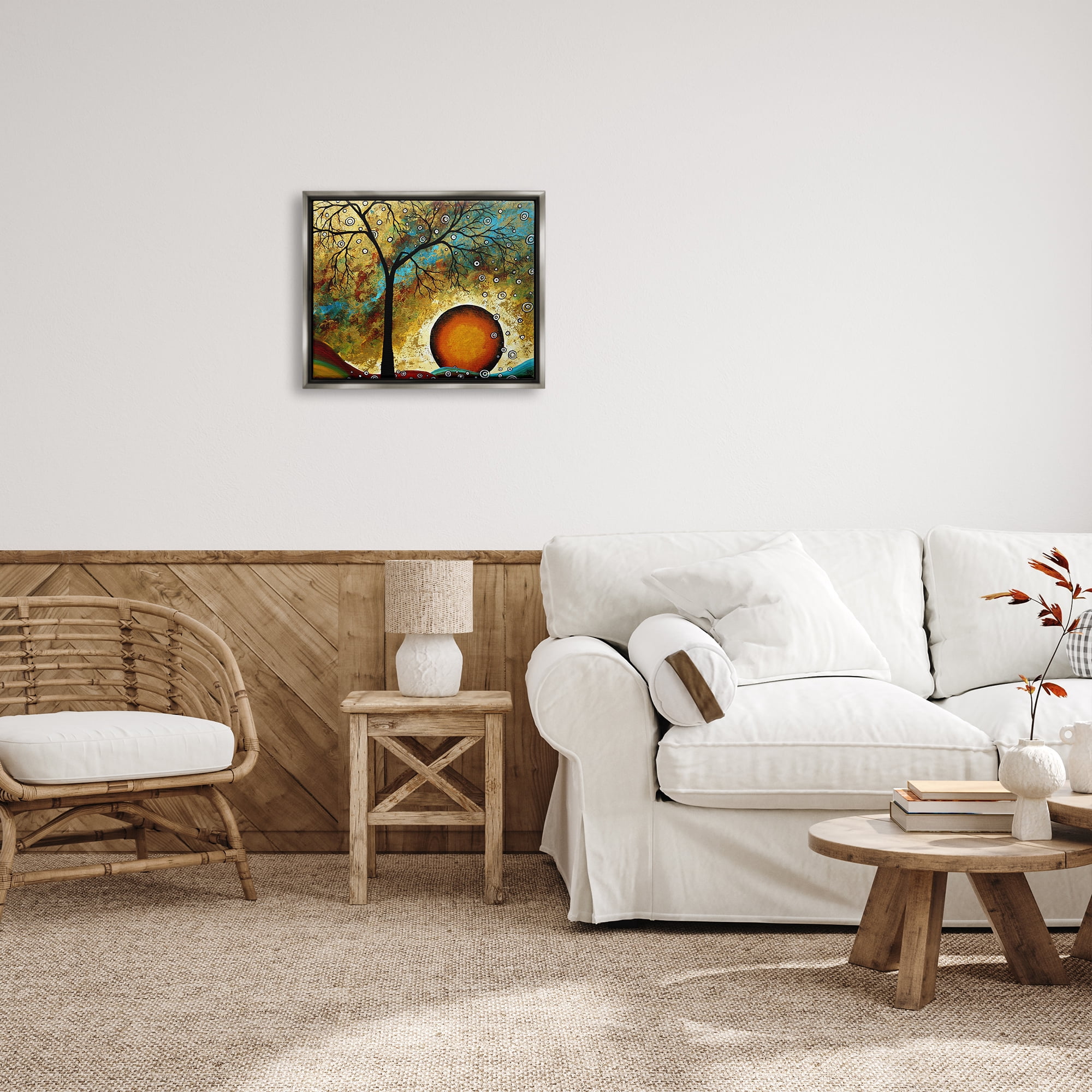 Stupell Industries Boho Tree Scenery Abstract Painting Gray Floater Framed Art Print Wall Art, 21 x 17