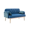 thumbnail image 5 of 55'' Velvet Sofa Chair, Modern Low-Key Luxury Loveseat Sofa, Armrests and Pillows with Branch Jacquard Pattern, Golden Metal Legs (Light Blue), 5 of 7