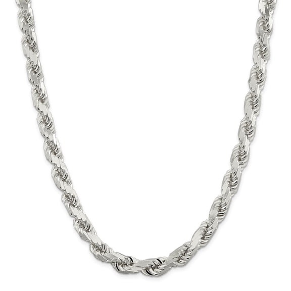 White Sterling Silver chain Rope Diamond-cut 24 in 10.25 mm
