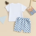 thumbnail image 3 of Bagilaanoe 2pcs Toddler Baby Boy Shorts Set Short Sleeve Letter Print T Shirt Tops + Checkerboard Shorts 6M 12M 18M 24M 3T Kids Casual Summer Clothes, 3 of 8