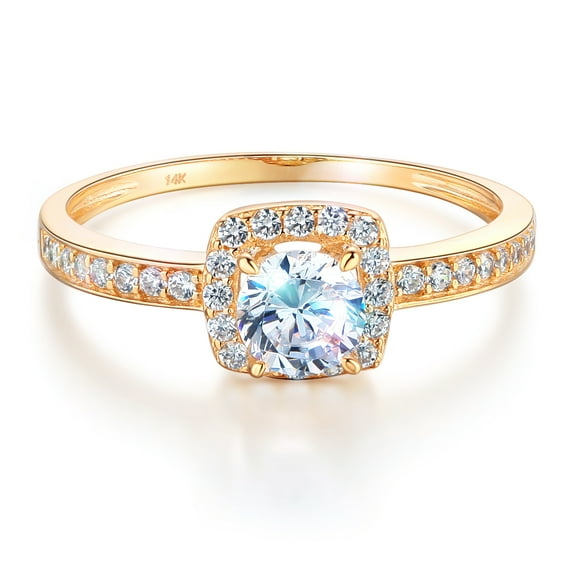 Wellingsale Ladies Solid 14k Yellow Gold Polished CZ Cubic Zirconia Round Cut Halo Engagement Ring with Side Stones - Size 4