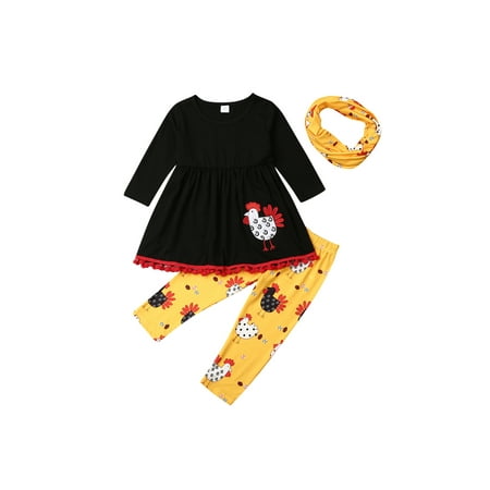 

EWODOS Baby Girl s Clothes Set Long Sleeve Ruffled T-shirt with Long Pants and Scarf