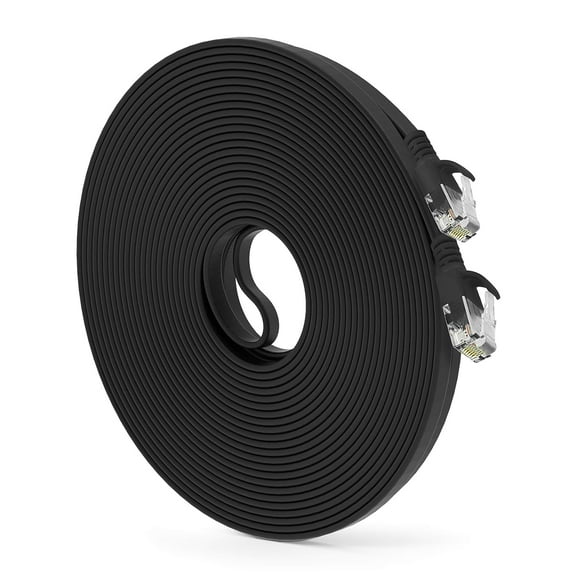 GearIT Cat 6 Ethernet Cable Snagless Flat RJ45 Network Cable Cord, Black 50 ft