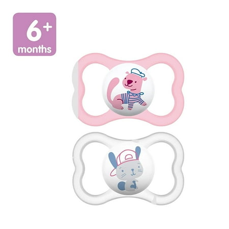 MAM Sensitive Skin Pacifiers, Baby Pacifier 6+ Months, Best Pacifier for Breastfed Babies, 'Air Design Collection, Girl, 2-Count