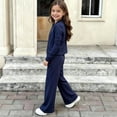 thumbnail image 4 of Toddler Girls Summer Sportswear Set 1-12Y, Breathable Long Sleeve Zip Jacket High Waist Yoga Trousers 2 Piece Outfit Navy 5 Years, 4 of 7