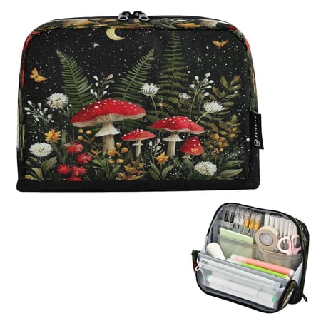 Vertical Pencil Case Pencil Bag Pencil Cases Large Capacity Storage Pencil Box Paintbrush Box Office Supplies Box Mushroom Forest Night Glow