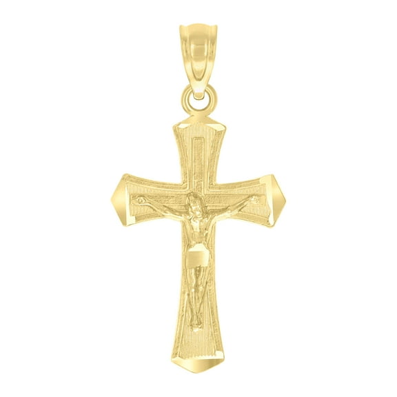 10k Yellow Gold Mens Textured Crucifix Cross Religious Charm Pendant