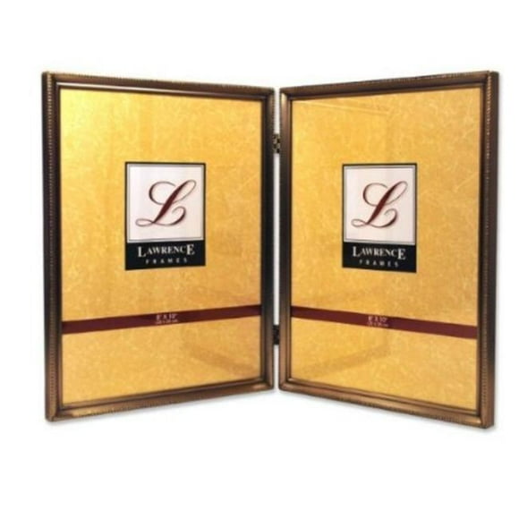 Lawrence Frames Lawrence Frames Antique Brass 8x10 Hinged Double Picture Frame - Bead Border Design