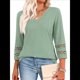 thumbnail image 1 of Blusas Elegantes e Informales de 3/4 para Mujer, Camisetas de Cuello en V A , Ropa de Verano 2025. Verde XXL, 1 of 7