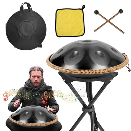 18 Inches G Minor Kurd Handpan Drum 440Hz 9 Notes Hand Drum Instrument  Steel Hand Handpan Instrument for Adults Pan with Storage Bag Mallet Braid Stand Black