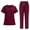 Wine, variant on RQYYD Scrubs for Women Set Modern V-Neck Top & Multi Pocket Jogger Pants Athletic Nursing Uniform Solid Comfortable Stretch Workwear