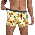thumbnail image 2 of Salouo Light Green Plaid Sunflower Print Men's Boxer Briefs,Breathable Underwear Elastic Waistband Briefs for Men -Small, 2 of 8