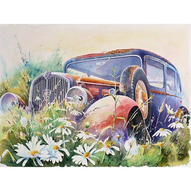 Cuadros Decorativos DIY completo taladro cuadrado diamante pintura coche y flor Kit imagen arte decoración de la habitación JShteea Nuevos Originales