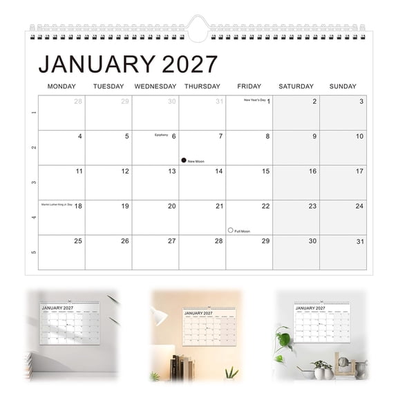 2027-2028 Wall Calendar, 18 Month Coil Bound Monthly Calendar with Large Writing Space and Notes, Moon Phase Holiday Planner for Home Office Family Schedule Organization and Work Planning