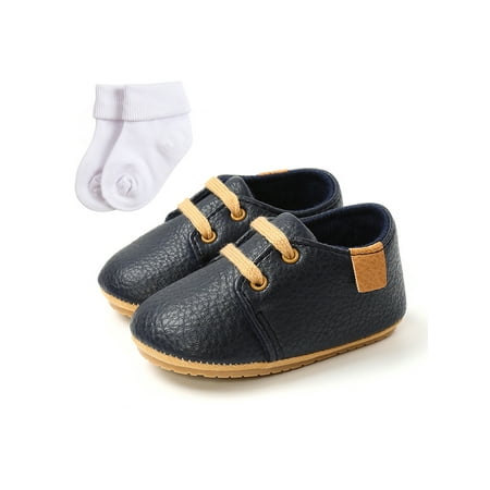 

Wazshop Toddler Boys & Girls Crib Shoe Prewalker Flats Lace Up Sneakers Lightweight Leopard Print Shoes Newborn Moccasins Round Toe Non-slip Dark Blue With Sock 4C