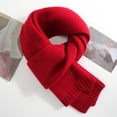 thumbnail image 2 of Women Solid Color Thickened Knit Scarf Soft Fleece Lined Cold‑Resistant Warm Long Wrap Scarves Winter Outdoor Daily Accessory for Ladies Red, 2 of 5
