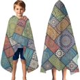 thumbnail image 3 of Multicolor Ethnic Geometric Patchwork Pattern Hooded Bath Towel，60"x35" for Ages 3 To 12 Kids, Quick Dry Lightweight Soft Microfiber Hood Beach Towel Cover Up for Kids, 3 of 7