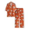 thumbnail image 1 of Pijamas de verano para mujer, de seda helada, de manga corta, conjunto de pantalones cortos, ropa cómoda para el hogar, traje largo y holgado, pijamas para el hogar, 1 of 1