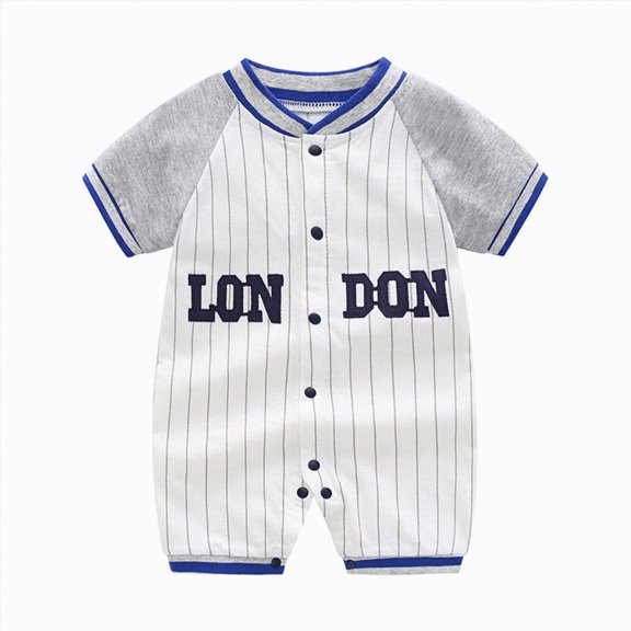 enyan Newborn Boy Outfits 1-24M Baby Clothing Set Unisex Summer Trendy Rompers Short Sleeve Zipped Bodysuit Cotton Outfits Blue,12-18 Months