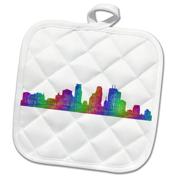 3dRose, Minneapolis City Skyline - multicolor line art, 8x8 Potholder