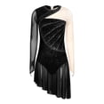 thumbnail image 3 of iixpin Women's Shiny Rhinestone Lyrical Dance Costumes Long Sleeve Asymmetrical Figure Ice Skating Dress Black S, 3 of 5