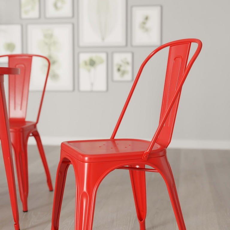 form Mig skyde Merrick Lane Red Metal Dining Chair With Curved Vertical Slatted Back And Square  Seat - Walmart.com