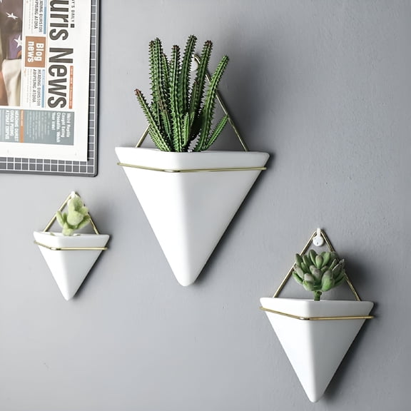 LAMIRO Hanging Wall Planters for Indoor Plants,Modern Indoor Wall Planter,Geometric Wall Hanging Planter,Small Succulent Wall Planters,Wall Plant Holder,White Wall Mounted Planters,1 PCS
