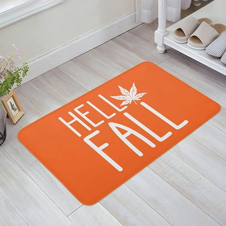 

Hello Fall Durable Doormat Entrance Front Door Rug Shoes Mat Sponge Carpet Indoor Non Slip Floor rDoor Mats - Orange Background with Maple Leaves 20x32 Inch