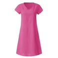 thumbnail image 4 of Women‘s Summer Loose Solid Color Short-sleeved V-neck A-line Dress, 4 of 9
