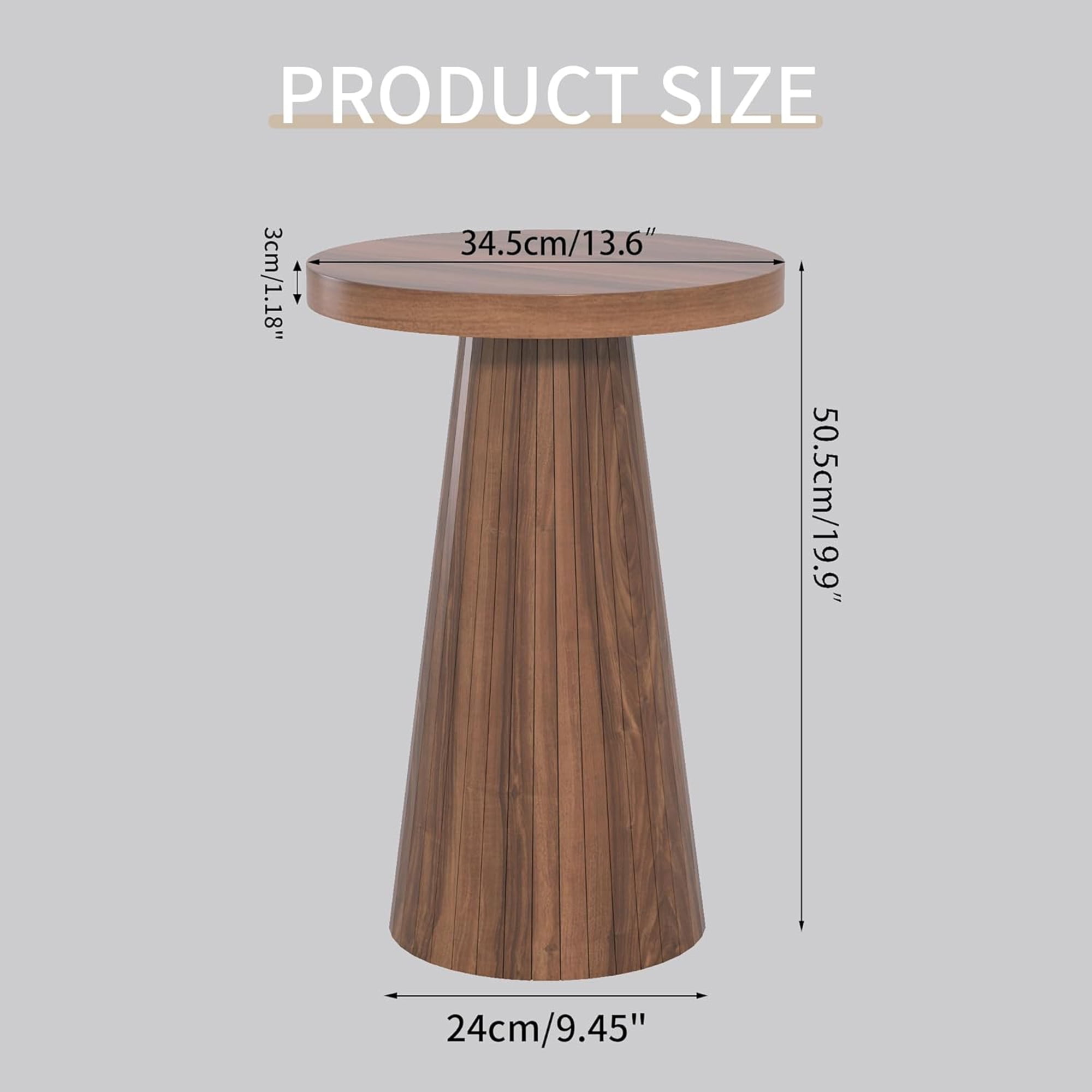 Small Round Pedestal End Table Fluted Drink Table Martini Table Accent Side Table for Living Room