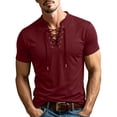 thumbnail image 5 of LODIENY Short Sleeve Shirts for Men Retro Style Lace up Tops Medieval Viking Hippie Halloween Cosplay Pirate Renaissance Costume Wine XXL, 5 of 9