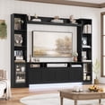 thumbnail image 2 of Hiphuta 79" W Wall Unit Entertainment Center with Bookcase for TVs up to 65", Farmhouse TV Stand with LED Lights for Living Room, Black, 2 of 7