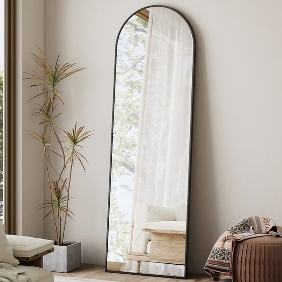 Anyrose 58"x18" Full Length Arch Top Mirror with Metal Frame Stand Wall Mounted, Black