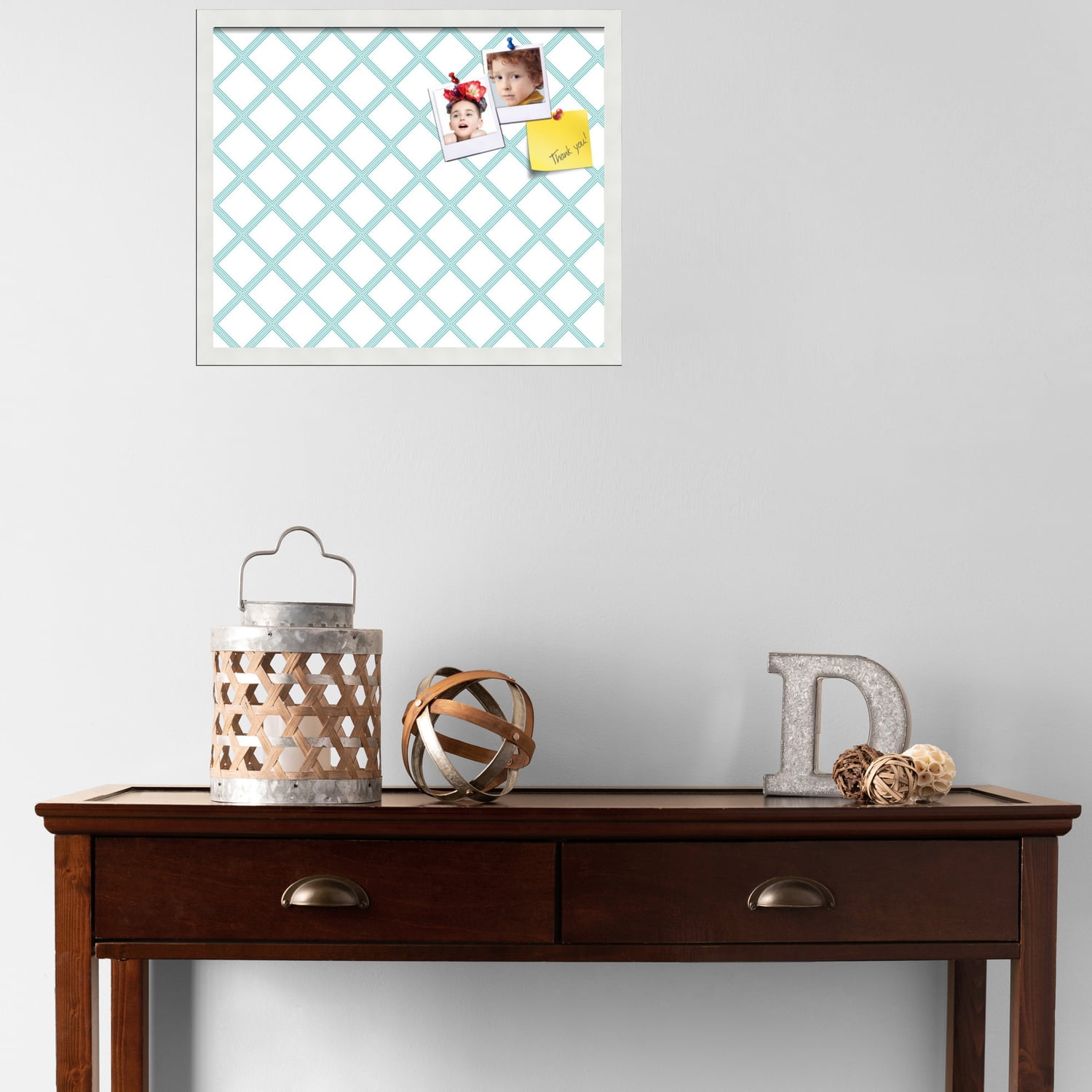 PinPix 22x18 Custom Cork Bulletin Board Diamond Modern Pattern Aqua Poster Board Has a Fabric Style Canvas Finish, Framed in Diamond Modern Pattern Aqua, by ArtToFrames (PinPix-1798)