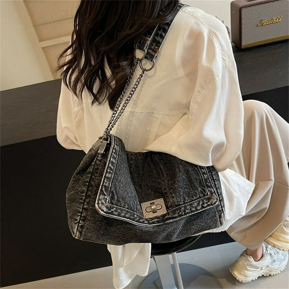 Cowboy One Shoulder Jeans Women's Cowboy Wallet Cowboy Handbag Fashion Large Capacity Handbag Chain Belt