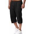 thumbnail image 4 of Aqestyerly Men's Quarter Pants Linen Drawstring Solid Color Pocket Casual Loose Lightweight Summer Bottoms, 4 of 6