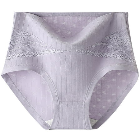 EQWLJWE Womens High Waisted Cotton Underwear  Solid Color Postpartum Panties Soft Breathable Full Coverage Stretch Panty Purple XL