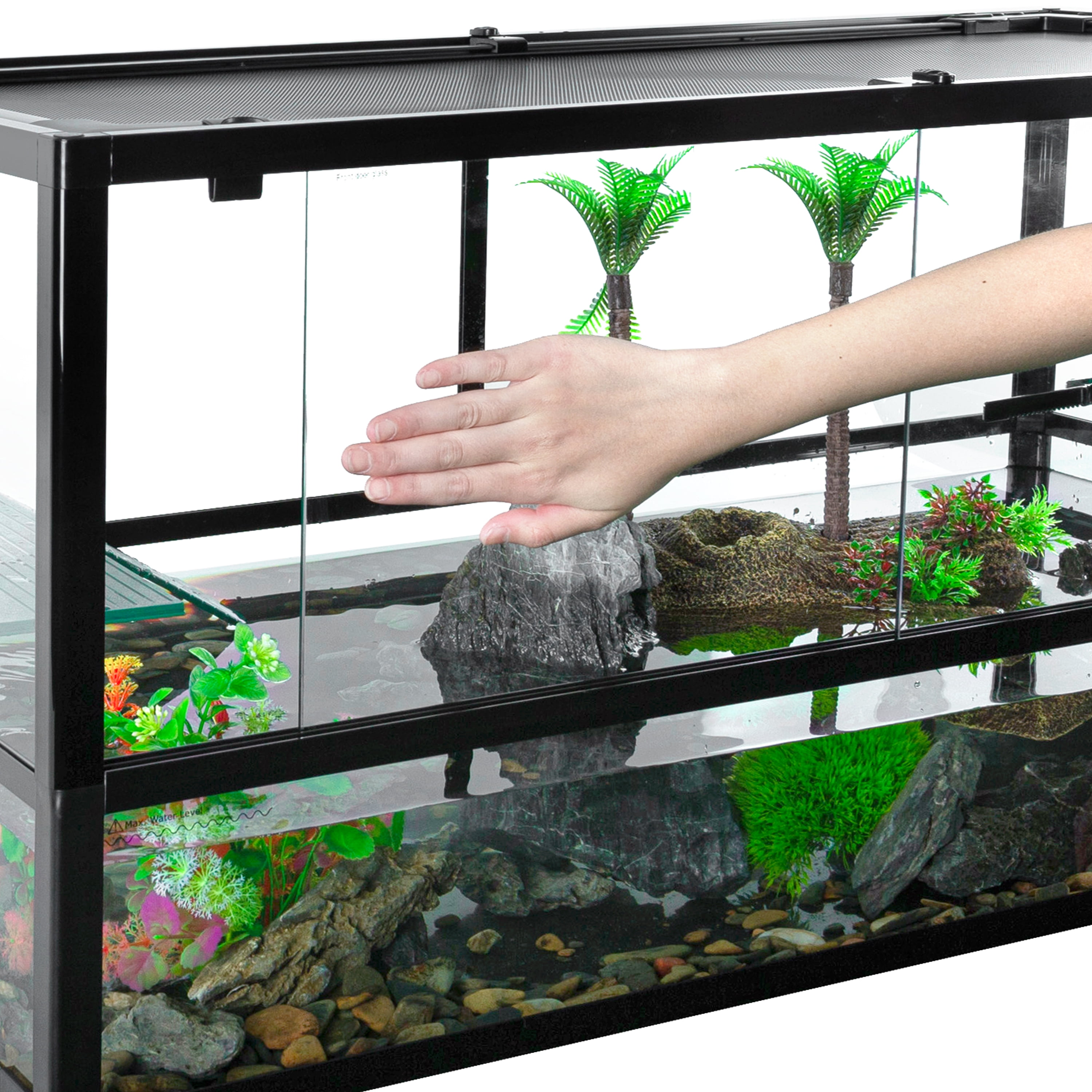 REPTIZOO 40 Gallon Large Tempered Glass Turtle Tank with Basking Platform for Turtle, Black